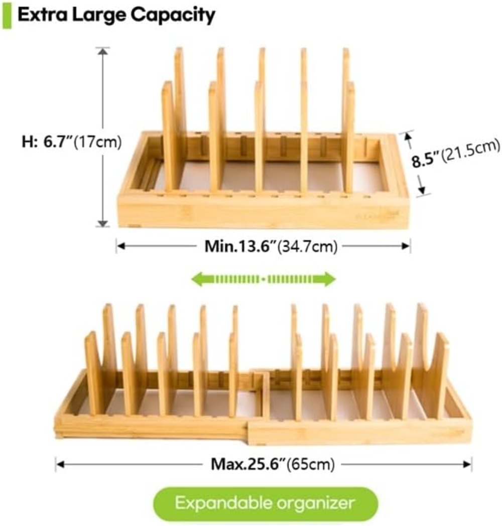 Expandable Bamboo Pots and Pan - огляд і ціна Kitchen Cabinet Baking Sheet Organizer
