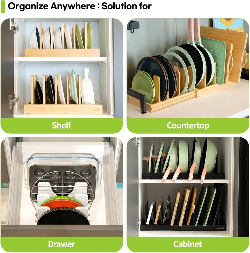 Expandable Bamboo Pots and Pan - огляд і ціна Kitchen Cabinet Baking Sheet Organizer