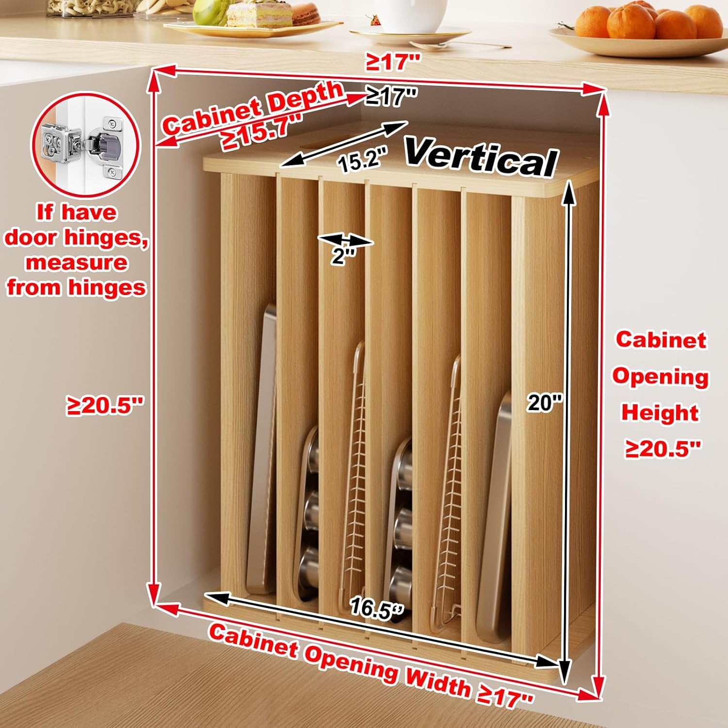 7 Tier Wooden Tray Dividers Ca - огляд і ціна Kitchen Cabinet Baking Sheet Organizer