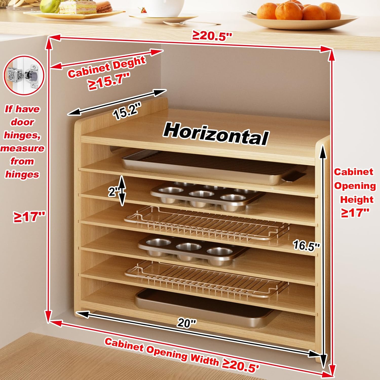 7 Tier Wooden Tray Dividers Ca - огляд і ціна Kitchen Cabinet Baking Sheet Organizer